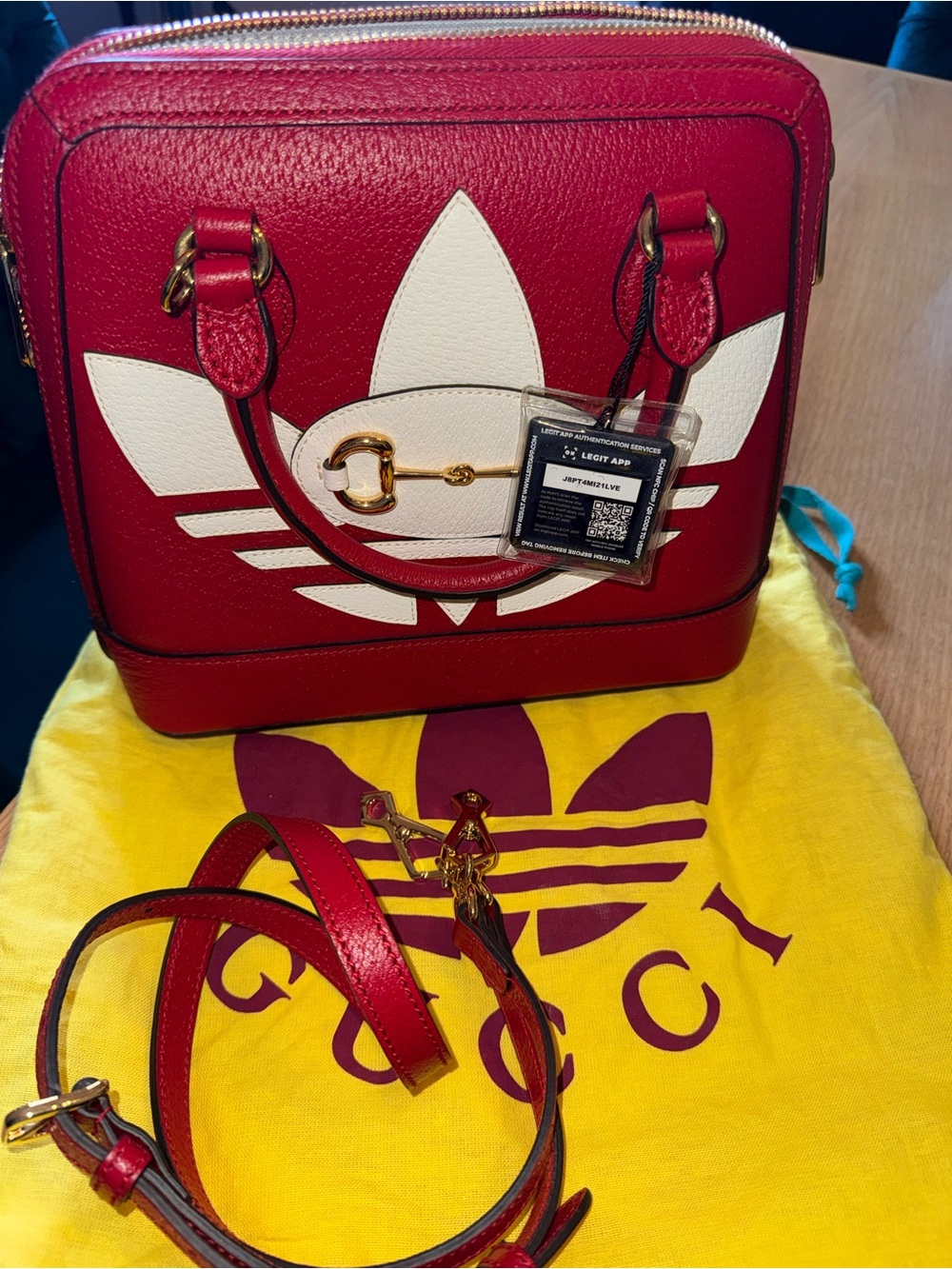 Gucci X Adidas Red Leather Top-Handle Satchel
